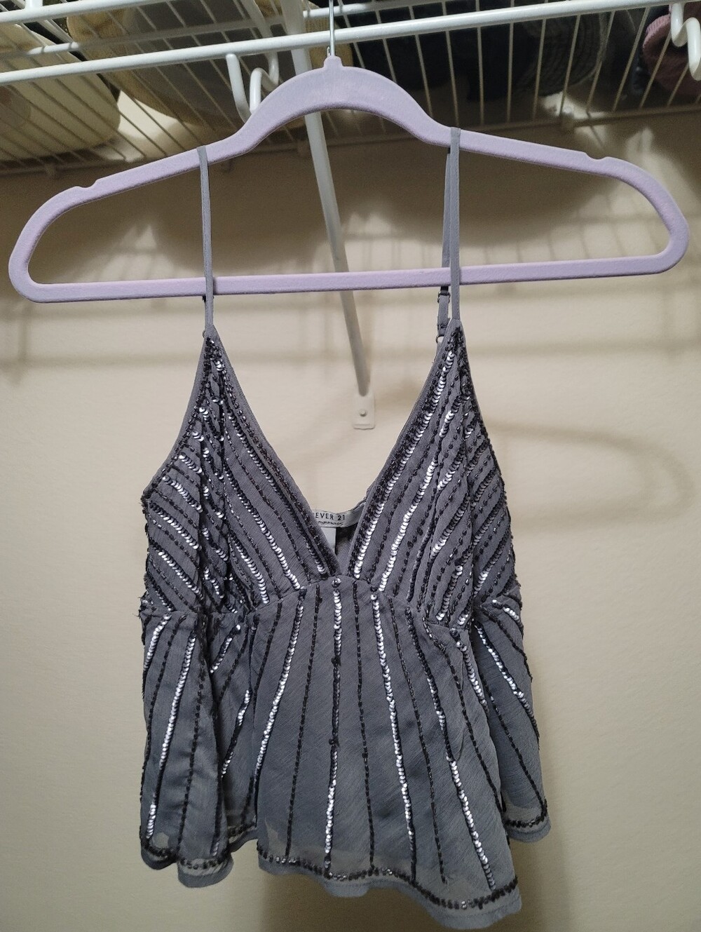 Forever 21 Silver-Gray Sequin Spaghetti Strap Camisole
